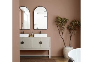 photo of a bathroom with walls painted redend point